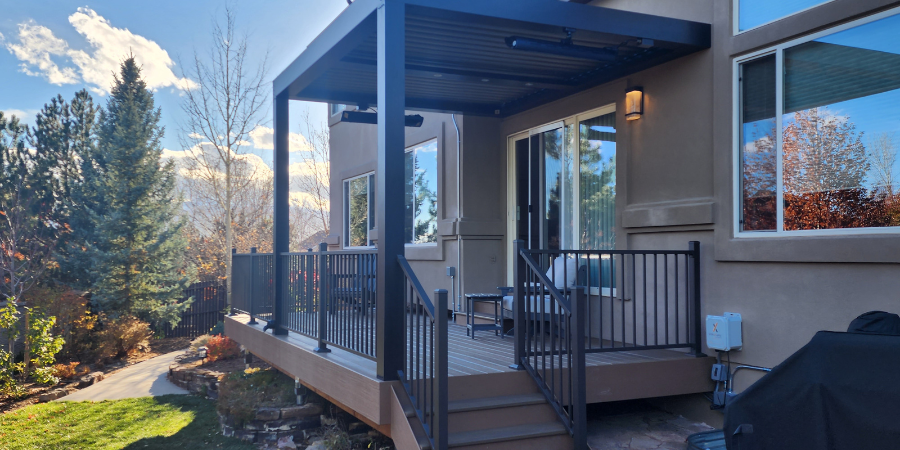 small covered porch with trees