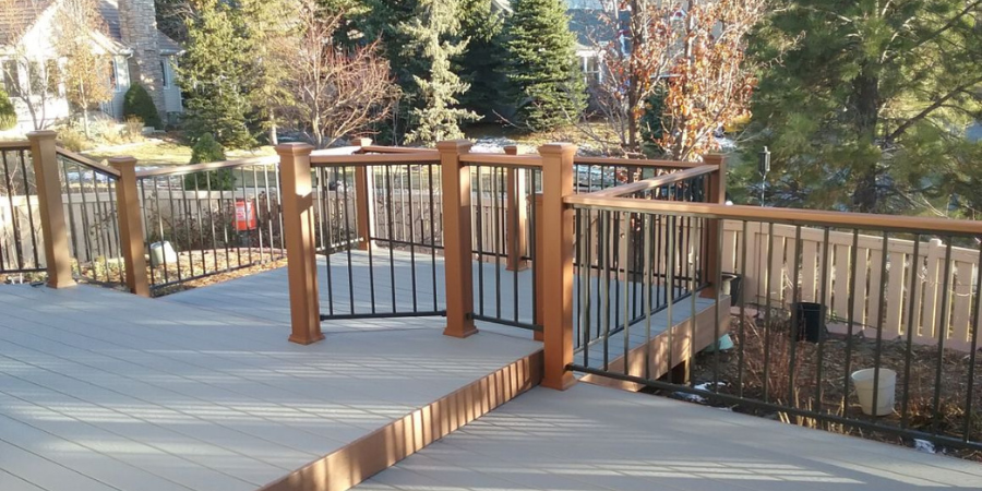 multi-level deck with black railing