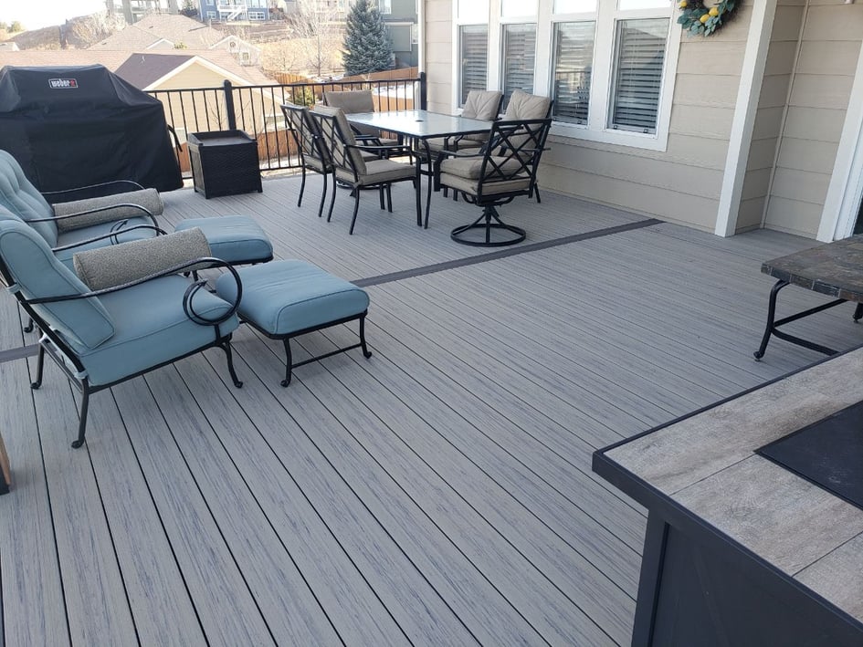 brown composite deck with black railing
