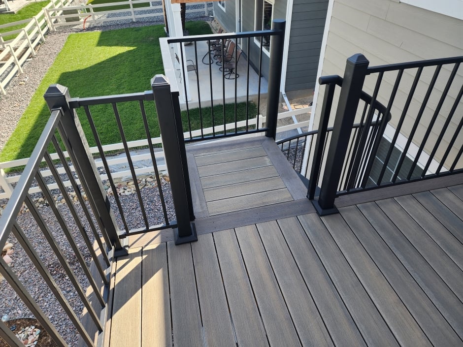cool tone composite deck with black railing