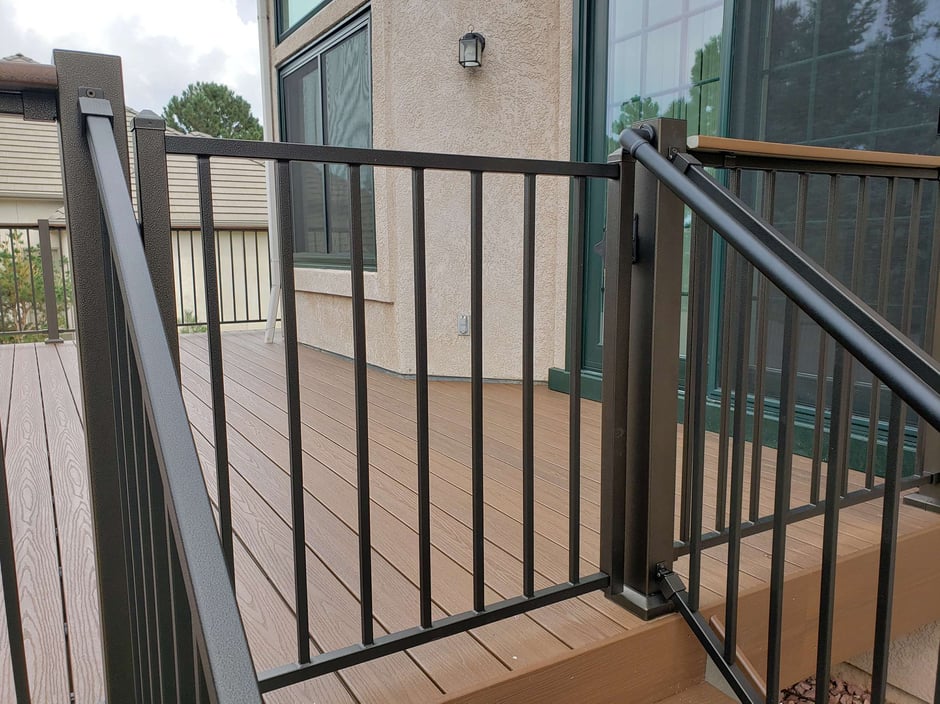 close up of deck railing and gate