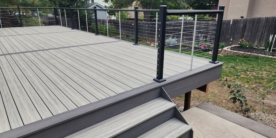 modern deck with iron railing